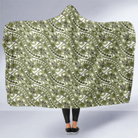 Hibiscus Bloom Island Tribal Waves Hooded Blanket Olive Green Polynesian Pattern LT01 One Size Olive Green - Polynesian Pride