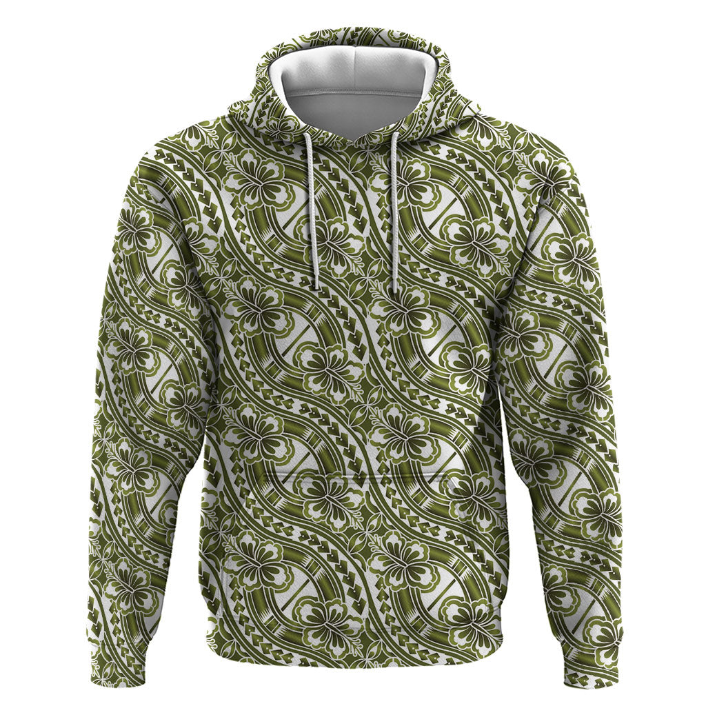 Hibiscus Bloom Island Tribal Waves Hoodie Olive Green Polynesian Pattern LT01 Pullover Hoodie Olive Green - Polynesian Pride