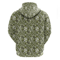 Hibiscus Bloom Island Tribal Waves Hoodie Olive Green Polynesian Pattern LT01 - Polynesian Pride