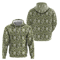 Hibiscus Bloom Island Tribal Waves Hoodie Olive Green Polynesian Pattern LT01 - Polynesian Pride