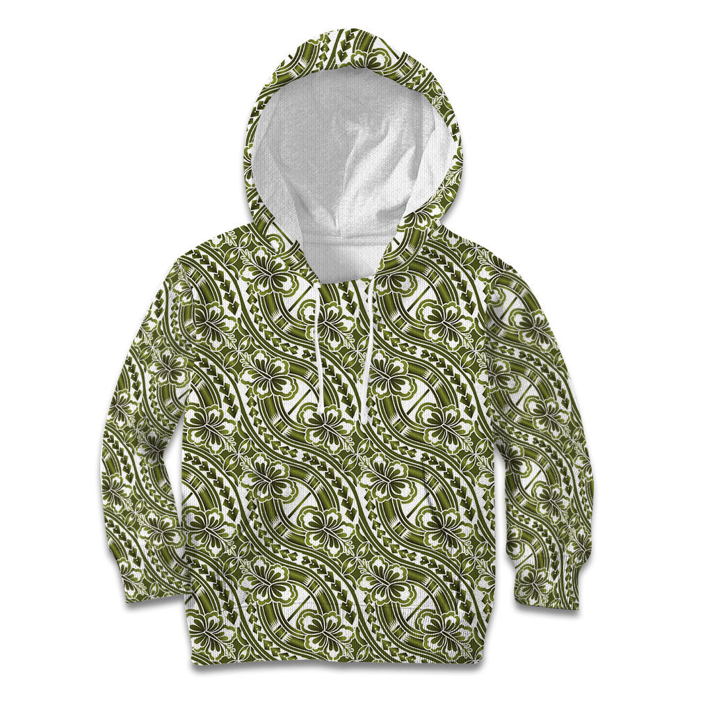 Hibiscus Bloom Island Tribal Waves Kid Hoodie Olive Green Polynesian Pattern LT01 Hoodie Olive Green - Polynesian Pride