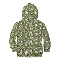 Hibiscus Bloom Island Tribal Waves Kid Hoodie Olive Green Polynesian Pattern LT01 - Polynesian Pride
