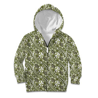 Hibiscus Bloom Island Tribal Waves Kid Hoodie Olive Green Polynesian Pattern LT01 Zip Hoodie Olive Green - Polynesian Pride