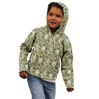 Hibiscus Bloom Island Tribal Waves Kid Hoodie Olive Green Polynesian Pattern LT01 - Polynesian Pride