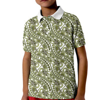 Hibiscus Bloom Island Tribal Waves Kid Polo Shirt Olive Green Polynesian Pattern LT01 Kid Olive Green - Polynesian Pride