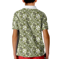 Hibiscus Bloom Island Tribal Waves Kid Polo Shirt Olive Green Polynesian Pattern LT01 - Polynesian Pride