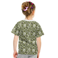 Hibiscus Bloom Island Tribal Waves Kid T Shirt Olive Green Polynesian Pattern LT01 - Polynesian Pride