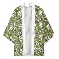 Hibiscus Bloom Island Tribal Waves Kimono Olive Green Polynesian Pattern LT01 Unisex Olive Green - Polynesian Pride