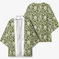 Hibiscus Bloom Island Tribal Waves Kimono Olive Green Polynesian Pattern LT01 - Polynesian Pride