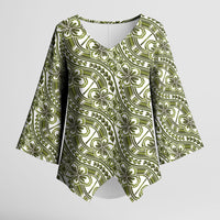 Hibiscus Bloom Island Tribal Waves Kimono Sleeve Blouse Olive Green Polynesian Pattern LT01 Female Olive Green - Polynesian Pride