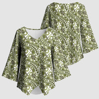 Hibiscus Bloom Island Tribal Waves Kimono Sleeve Blouse Olive Green Polynesian Pattern LT01 - Polynesian Pride