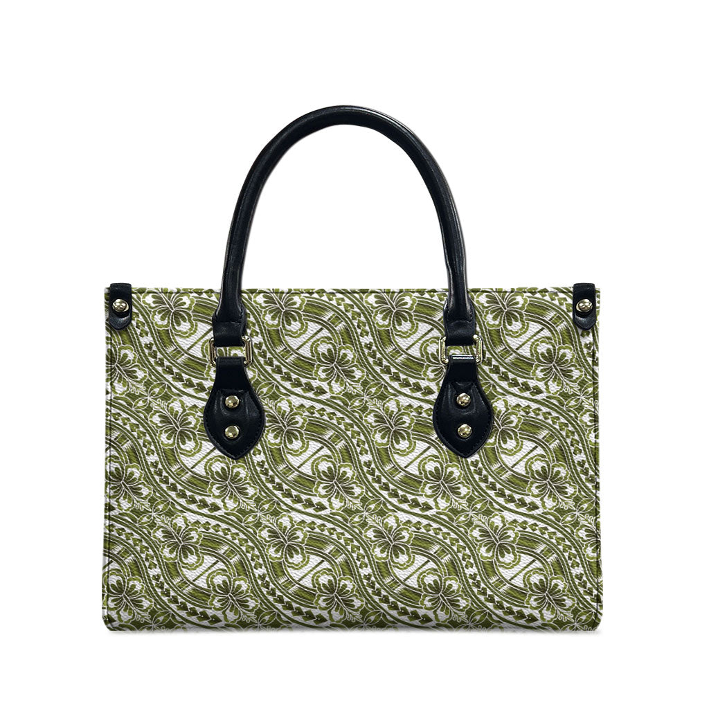 Hibiscus Bloom Island Tribal Waves Leather Bag Olive Green Polynesian Pattern LT01 - Polynesian Pride