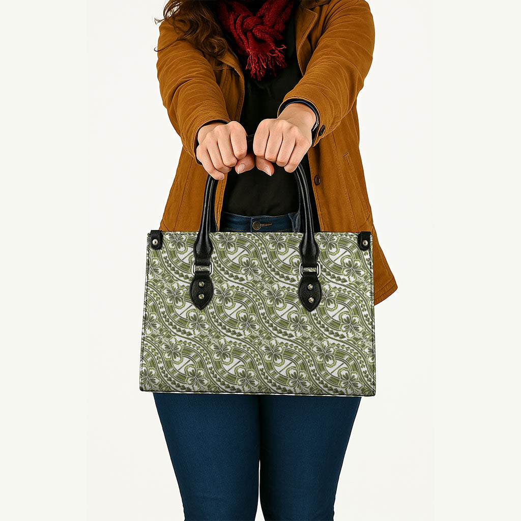 Hibiscus Bloom Island Tribal Waves Leather Bag Olive Green Polynesian Pattern LT01 - Polynesian Pride