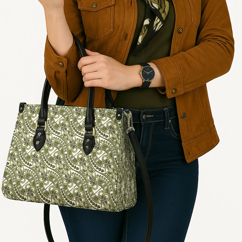 Hibiscus Bloom Island Tribal Waves Leather Bag Olive Green Polynesian Pattern LT01 - Polynesian Pride