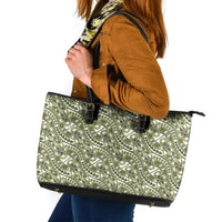 Hibiscus Bloom Island Tribal Waves Leather Tote Bag Olive Green Polynesian Pattern LT01 Olive Green - Polynesian Pride