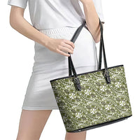 Hibiscus Bloom Island Tribal Waves Leather Tote Bag Olive Green Polynesian Pattern LT01 - Polynesian Pride