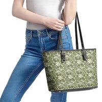Hibiscus Bloom Island Tribal Waves Leather Tote Bag Olive Green Polynesian Pattern LT01 - Polynesian Pride