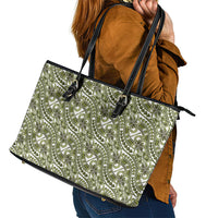 Hibiscus Bloom Island Tribal Waves Leather Tote Bag Olive Green Polynesian Pattern LT01 - Polynesian Pride