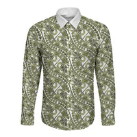 Hibiscus Bloom Island Tribal Waves Long Sleeve Button Shirt Olive Green Polynesian Pattern LT01 Unisex Olive Green - Polynesian Pride