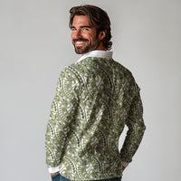 Hibiscus Bloom Island Tribal Waves Long Sleeve Polo Shirt Olive Green Polynesian Pattern LT01 - Polynesian Pride