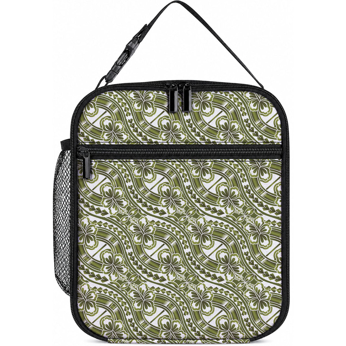 Hibiscus Bloom Island Tribal Waves Lunch Bag Olive Green Polynesian Pattern LT01 10.2 × 8.3 × 4.3 inch Olive Green - Polynesian Pride
