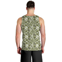 Hibiscus Bloom Island Tribal Waves Men Tank Top Olive Green Polynesian Pattern LT01 - Polynesian Pride
