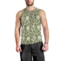 Hibiscus Bloom Island Tribal Waves Men Tank Top Olive Green Polynesian Pattern LT01 - Polynesian Pride