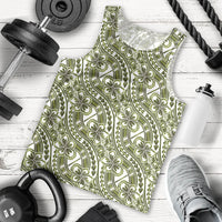 Hibiscus Bloom Island Tribal Waves Men Tank Top Olive Green Polynesian Pattern LT01 - Polynesian Pride