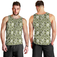 Hibiscus Bloom Island Tribal Waves Men Tank Top Olive Green Polynesian Pattern LT01 - Polynesian Pride