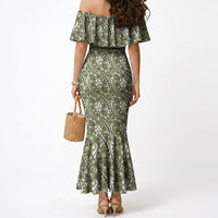 Hibiscus Bloom Island Tribal Waves Mermaid Dress Olive Green Polynesian Pattern LT01 - Polynesian Pride