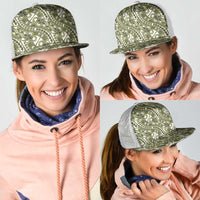 Hibiscus Bloom Island Tribal Waves Mesh Trucker Cap Olive Green Polynesian Pattern LT01 - Polynesian Pride