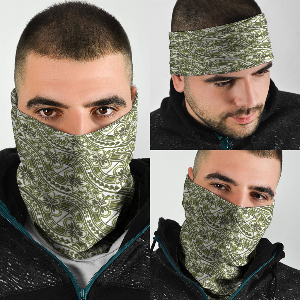 Hibiscus Bloom Island Tribal Waves Neck Gaiter Olive Green Polynesian Pattern LT01 - Polynesian Pride