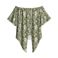 Hibiscus Bloom Island Tribal Waves Off Shoulder Wrap Waist Top Olive Green Polynesian Pattern LT01 - Polynesian Pride