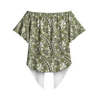 Hibiscus Bloom Island Tribal Waves Off Shoulder Wrap Waist Top Olive Green Polynesian Pattern LT01 - Polynesian Pride