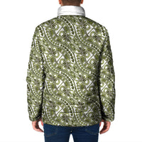 Hibiscus Bloom Island Tribal Waves Padded Jacket Olive Green Polynesian Pattern LT01 - Polynesian Pride
