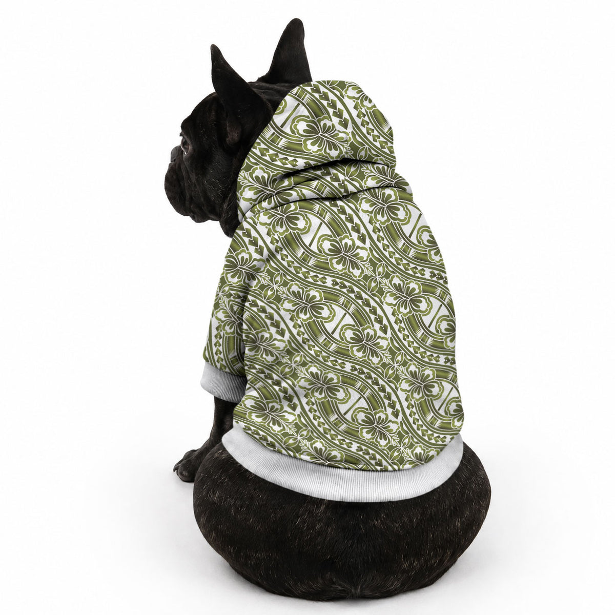 Hibiscus Bloom Island Tribal Waves Pet Hoodie Olive Green Polynesian Pattern LT01 - Polynesian Pride