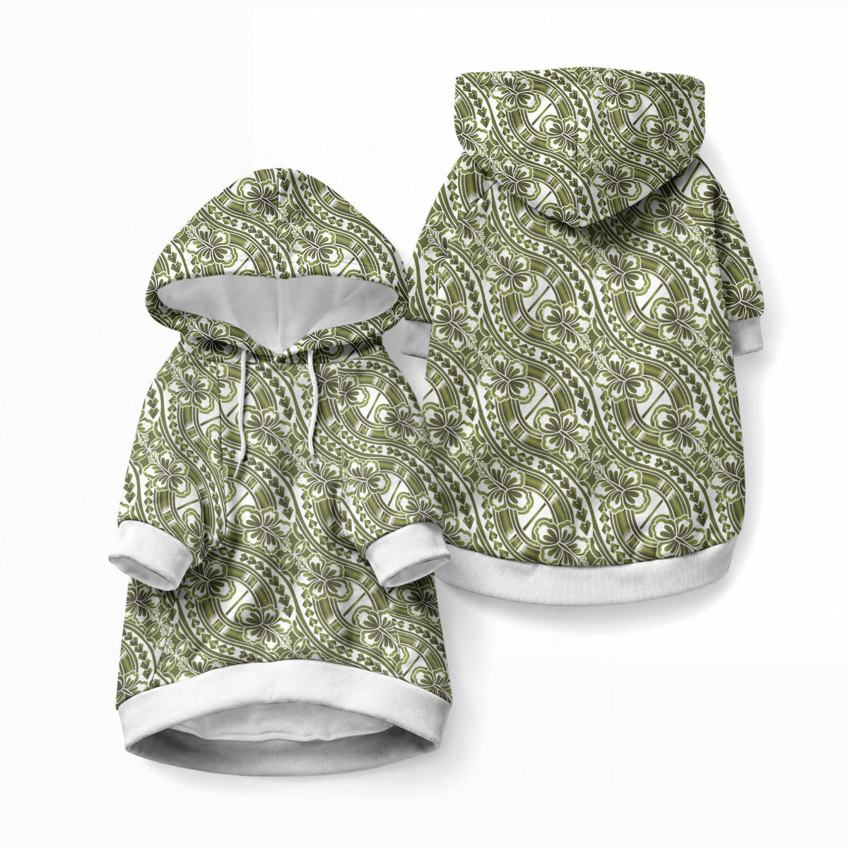Hibiscus Bloom Island Tribal Waves Pet Hoodie Olive Green Polynesian Pattern LT01 Pullover Olive Green - Polynesian Pride