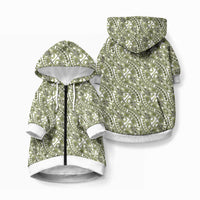 Hibiscus Bloom Island Tribal Waves Pet Hoodie Olive Green Polynesian Pattern LT01 Zip-up Olive Green - Polynesian Pride