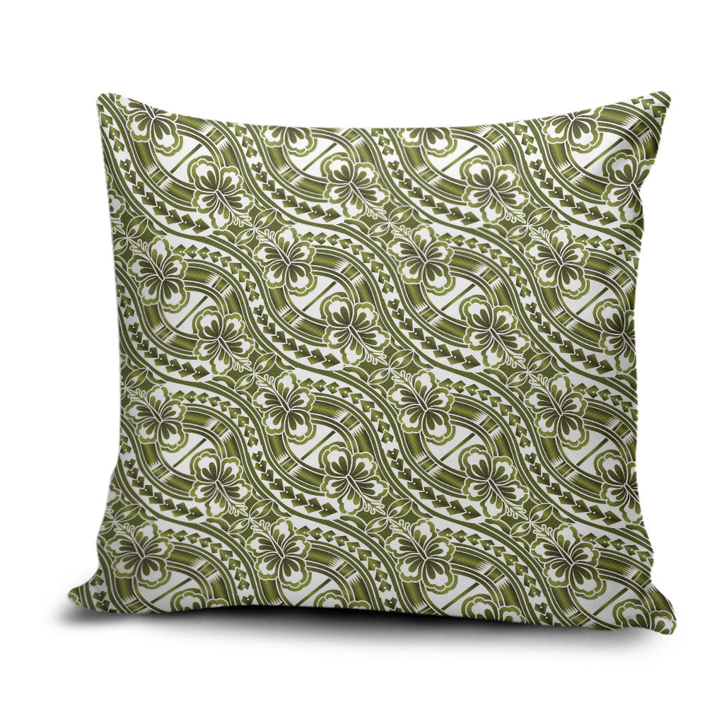 Hibiscus Bloom Island Tribal Waves Pillow Cover Olive Green Polynesian Pattern LT01 Olive Green - Polynesian Pride