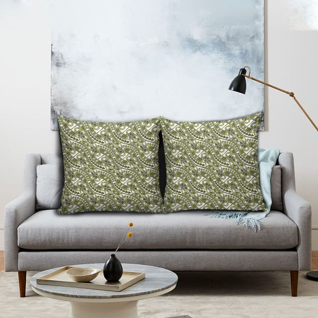 Hibiscus Bloom Island Tribal Waves Pillow Cover Olive Green Polynesian Pattern LT01 - Polynesian Pride