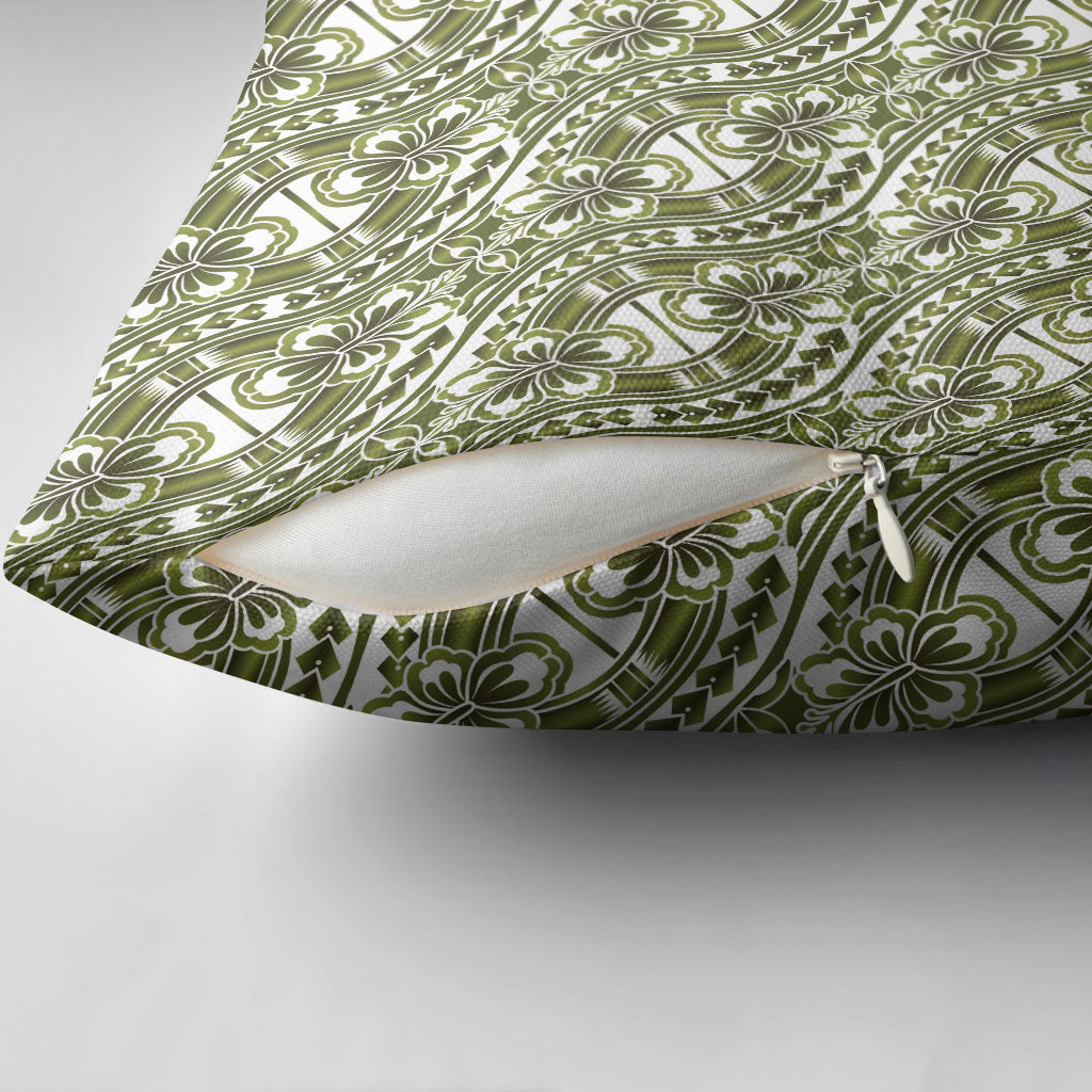 Hibiscus Bloom Island Tribal Waves Pillow Cover Olive Green Polynesian Pattern LT01 - Polynesian Pride