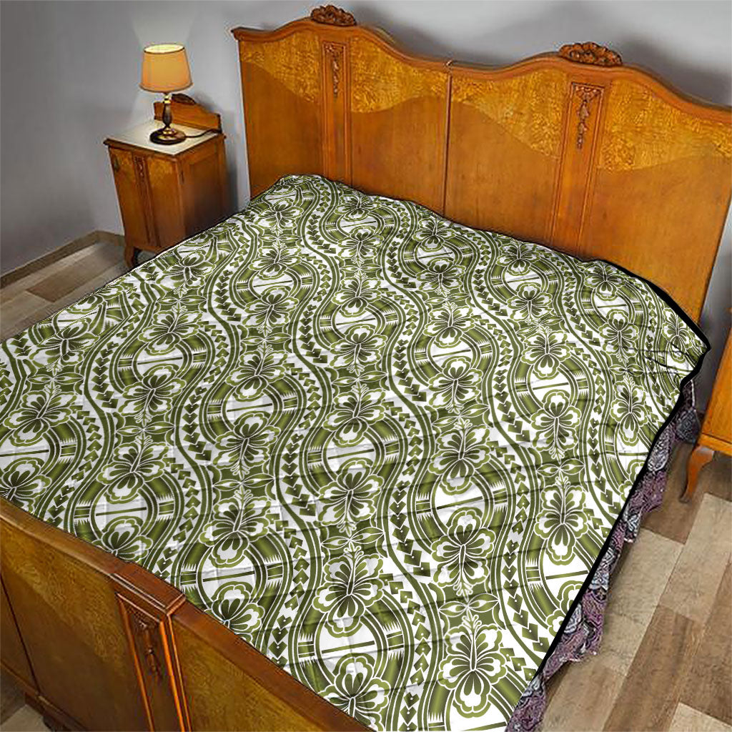 Hibiscus Bloom Island Tribal Waves Quilt Olive Green Polynesian Pattern LT01 - Polynesian Pride