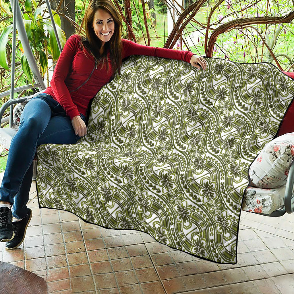 Hibiscus Bloom Island Tribal Waves Quilt Olive Green Polynesian Pattern LT01 - Polynesian Pride