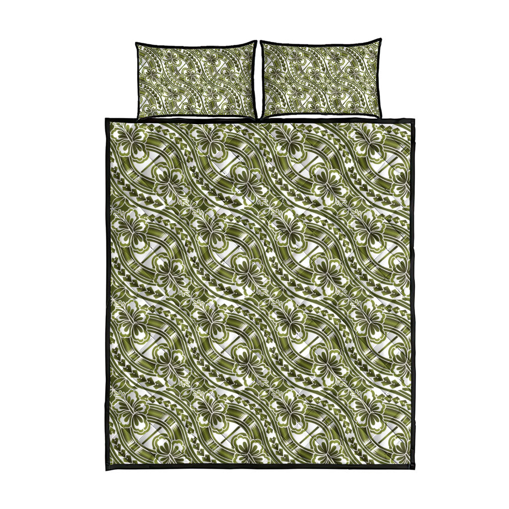 Hibiscus Bloom Island Tribal Waves Quilt Bed Set Olive Green Polynesian Pattern LT01 - Polynesian Pride