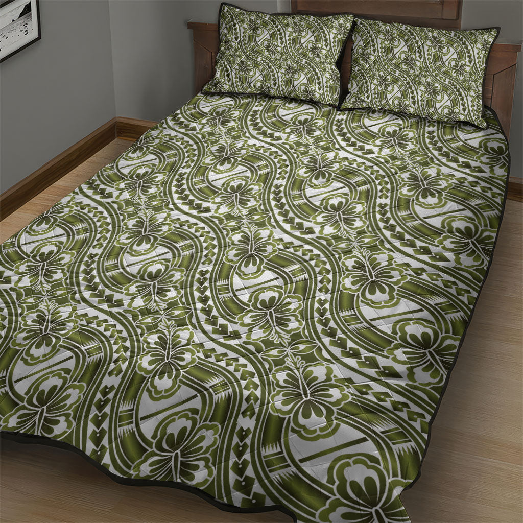 Hibiscus Bloom Island Tribal Waves Quilt Bed Set Olive Green Polynesian Pattern LT01 - Polynesian Pride