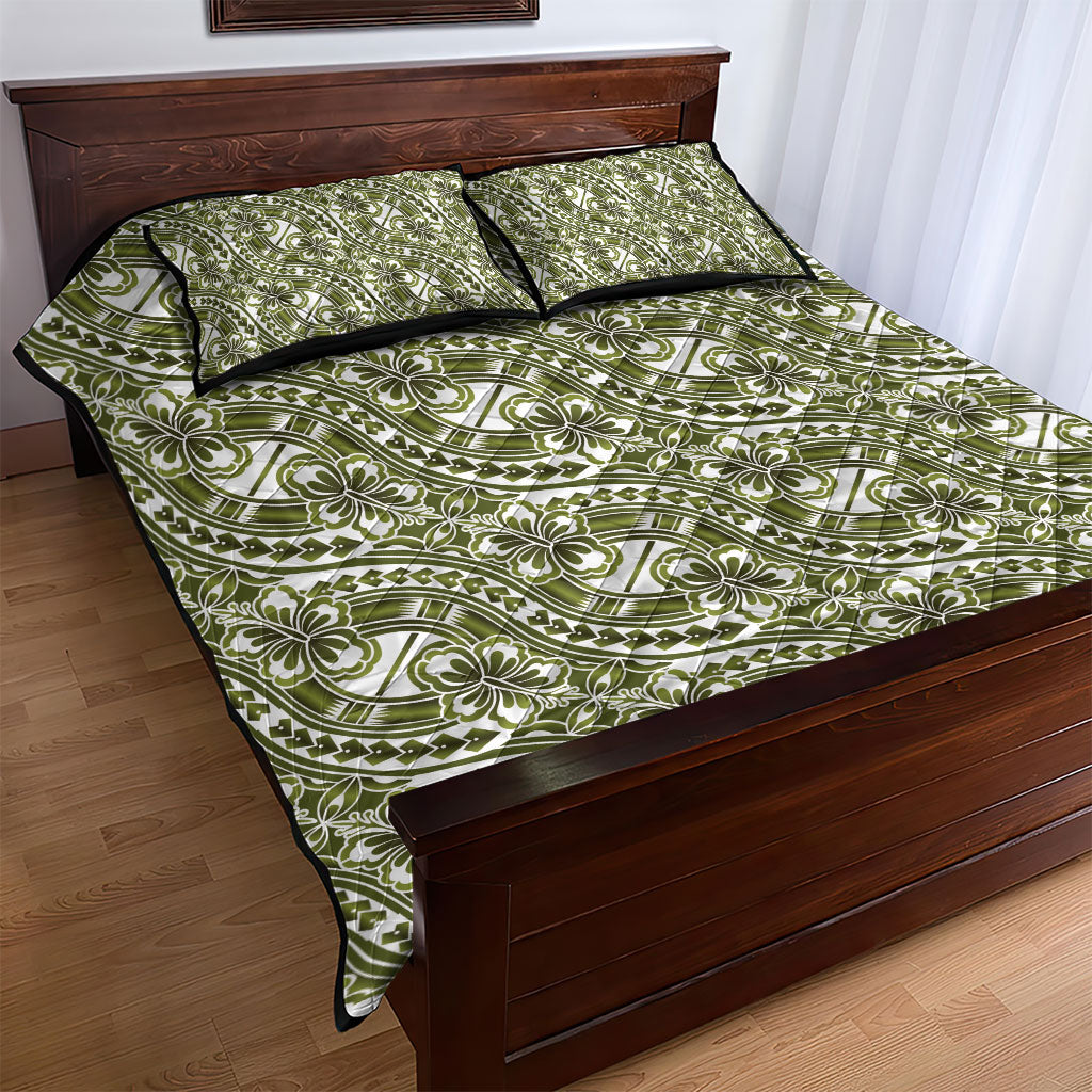 Hibiscus Bloom Island Tribal Waves Quilt Bed Set Olive Green Polynesian Pattern LT01 - Polynesian Pride