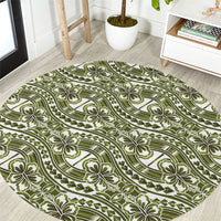 Hibiscus Bloom Island Tribal Waves Round Carpet Olive Green Polynesian Pattern LT01 Olive Green - Polynesian Pride