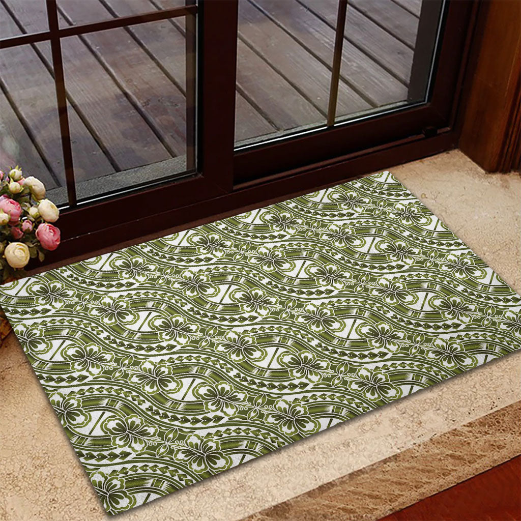 Hibiscus Bloom Island Tribal Waves Rubber Doormat Olive Green Polynesian Pattern LT01 - Polynesian Pride