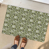 Hibiscus Bloom Island Tribal Waves Rubber Doormat Olive Green Polynesian Pattern LT01 - Polynesian Pride