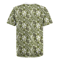 Hibiscus Bloom Island Tribal Waves Rugby Jersey Olive Green Polynesian Pattern LT01 - Polynesian Pride